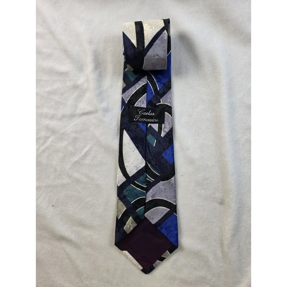 Blue, Grey & Teal Abstract Geometric Graphic Men's Necktie